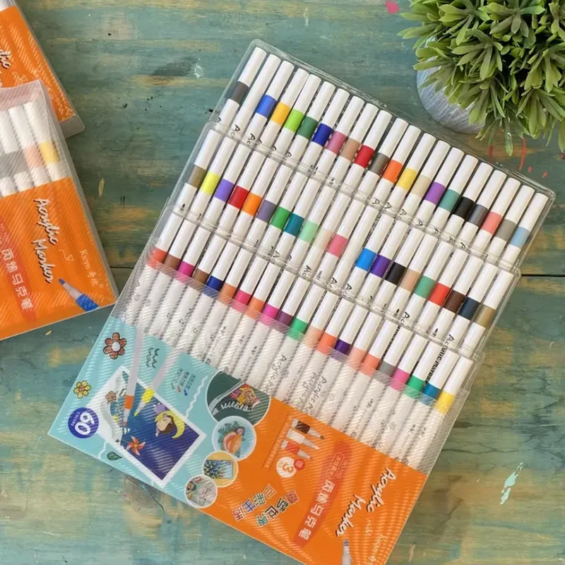 Water-Based Acrylic Marker, Washable, Non-Fading, Dye-Friendly, With Extra-Long-Lasting Acrylic Marker, For Painting, T-Shirts, Mugs, Shoes (60 colors) (1102)